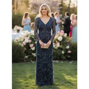 NWT AIDAN MATTOX DRESS GOWN BLUE WEDDING GUEST MOTHER OF THE BRIDE FORMAL SILVER